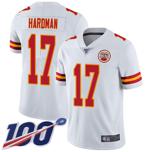 Youth Kansas City Chiefs #17 Hardman Mecole White Vapor Untouchable Limited Player 100th Season Football Nike NFL Jersey->nfl t-shirts->Sports Accessory